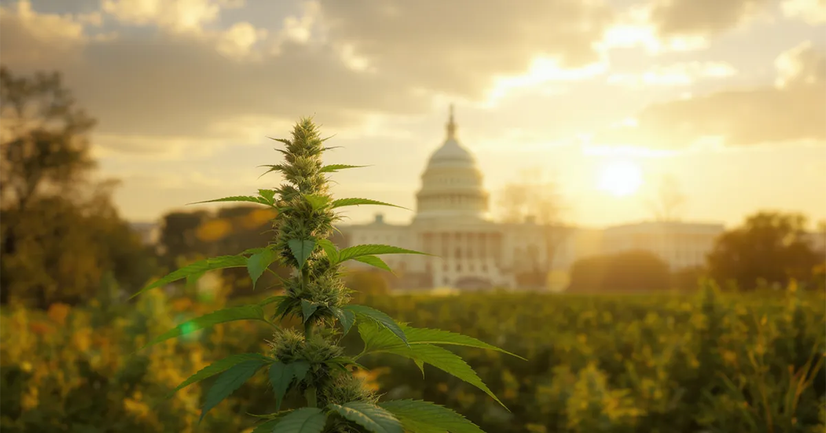 hemp plant with capital in background