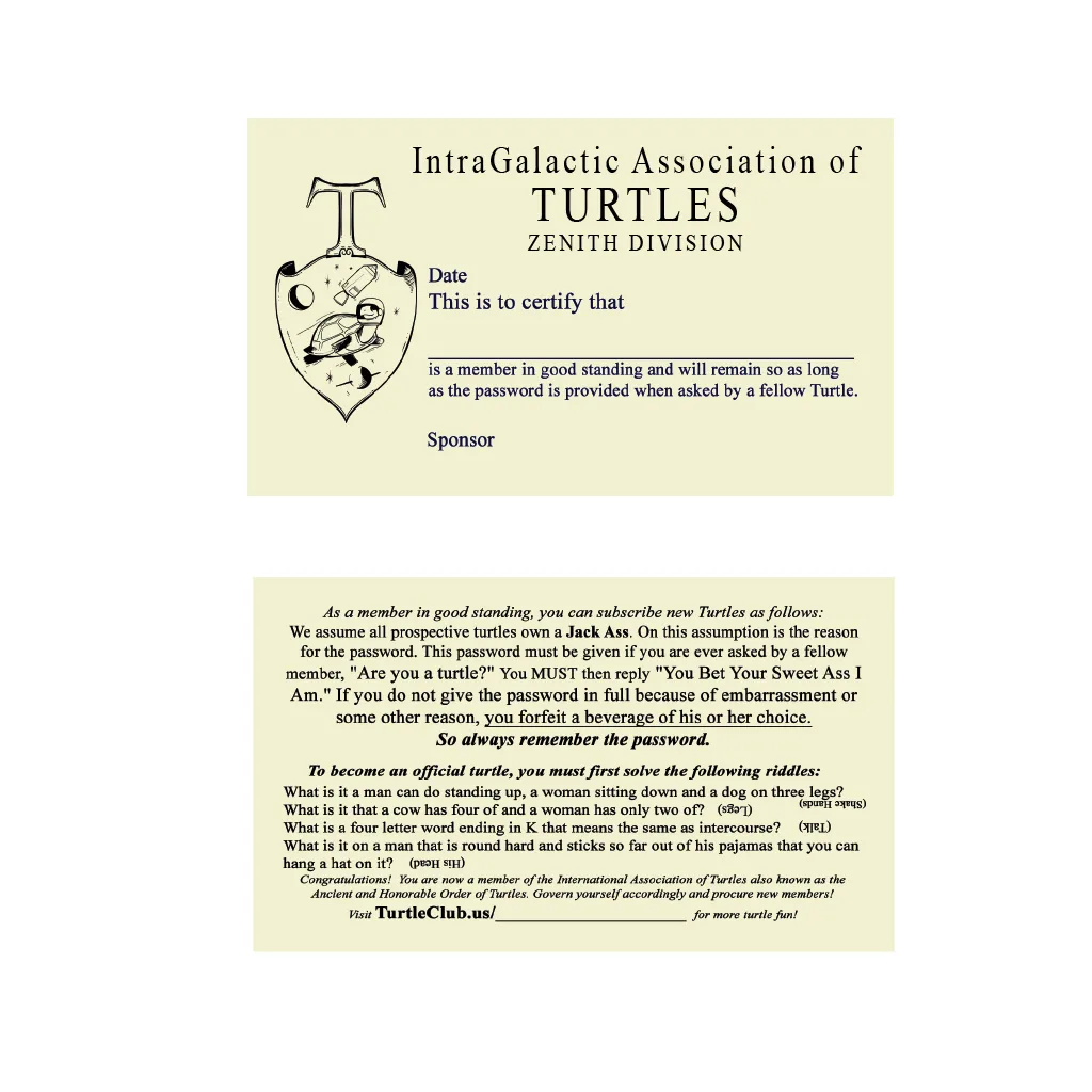 IntraGalactic Association of Turtles Cards